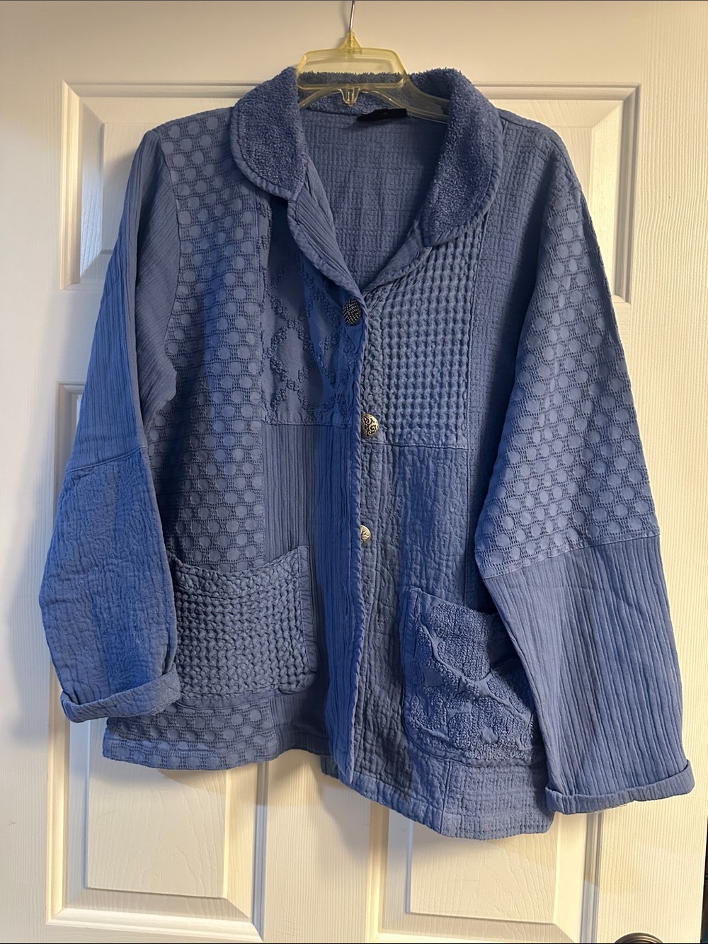 Women’s Slate Blue Patchwork Button-Front Jacket
